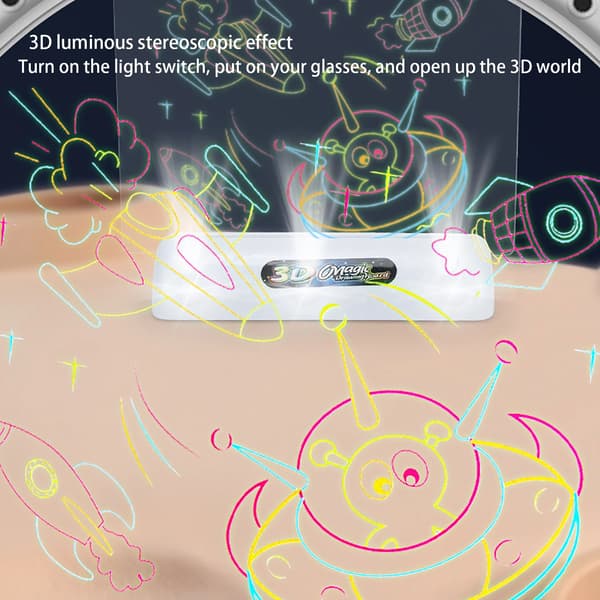 3D Magic Piirustusalusta LED-valo Värikäs Avaruus Valtameri Dinosaurus Maalaustaulu Lasten Koulutuslelut Kasva Leikkikaverit Luova lahja (M) (Rymden)