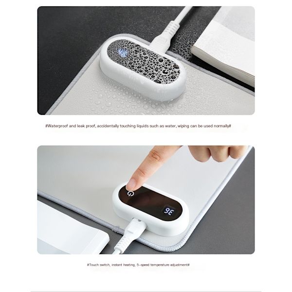 Varm skrivbordsmatta, skrivbordsmatta för kontor,Olidik 5 hastigheter Touch Control Warm Big Mouse Pad, 24" x 14" Gaming Mouse Pad, fotvärm (Mörkblå）