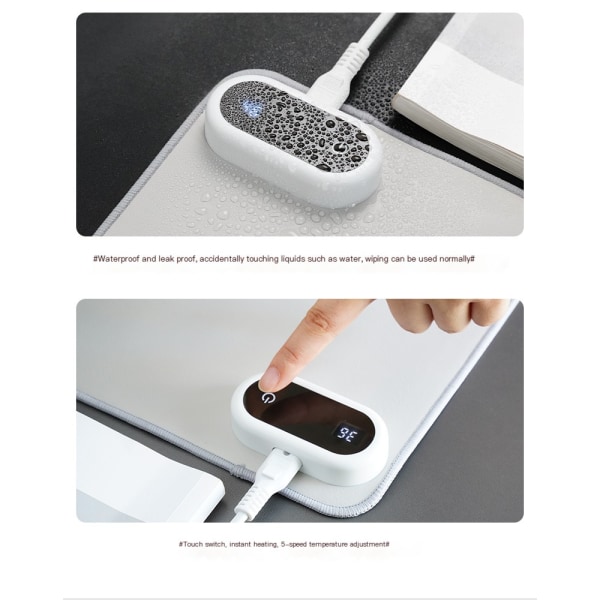 Varm skrivbordsmatta, skrivbordsmatta för kontor,Olidik 5 hastigheter Touch Control Warm Big Mouse Pad, 24" x 14" Gaming Mouse Pad, fotvärmare (grå）
