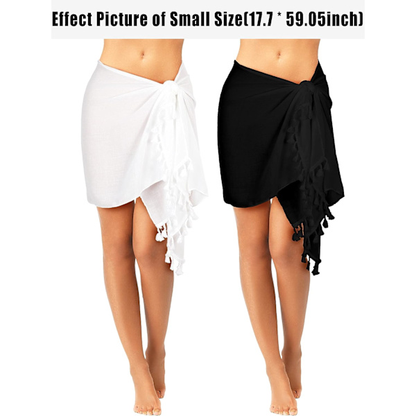 2 stk. Dame Strand Batik Lang Sarong Badedragt Cover up Wrap Pareo med Kvaster til Kvinder Piger (Sort, Hvid Medium)