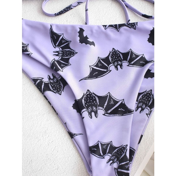 Star Sun Moon Print Baddräkter för kvinnor Rygg Criss Cross Snörning Triangel Bikini(L)