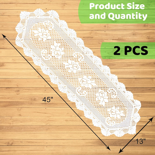 Bordslöpare i set på 2, 45" x 13", vit bomullsbordsskåp för kaffe-teavslut, bordsunderlägg Cover för heminredning