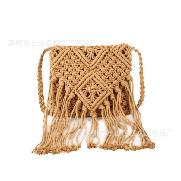 Handgjord bomullshalm Crossbody-väska Clutch-axelväska Virkad tofs Beach Bohemian handväska för kvinnor