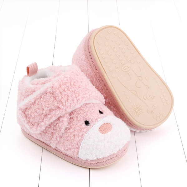 Nyfödda baby Flickor Varm fleece Bekväma stövlar Halkfri sula för toddler Vinterstrumpor Tecknade skor (3-6 månader, rosa)