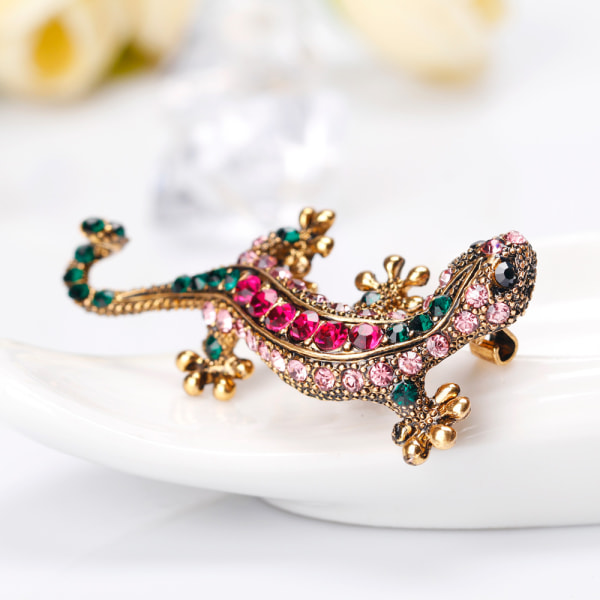 Vintage personlighetsbrosje i legering, besatt med diamanter, øgle, gekko, firbent slange, besatt med diamanter, brosjenål