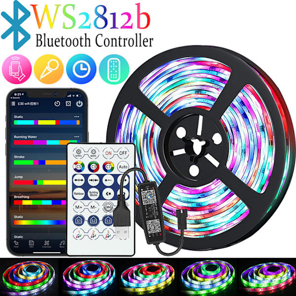 5V magic färg USB ljusstång RGB-blixt färgskiftande ws2812b hästkapplöpning andas vattenbord atmosfär led ljusband (3m)