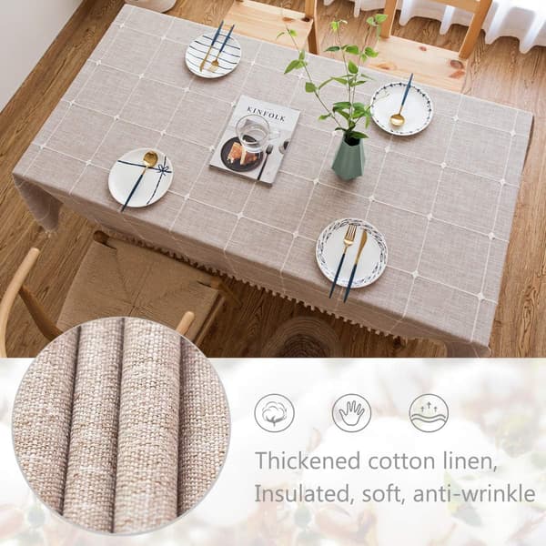 Solid bomull och linne rektangulär bordsduk Pläd broderi tofs bomull linne Cover för kök Matbordsdekoration (140x180cm, pläd