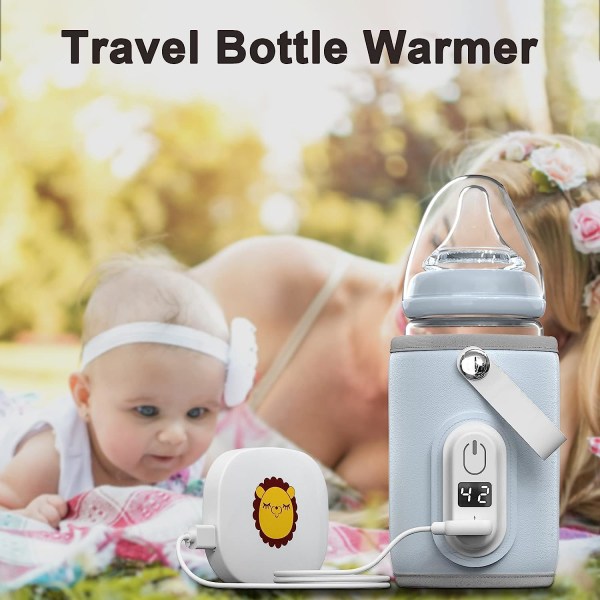 Bärbar baby , PUIDSELLY USB mjölkflaskvärmare, reseflaskvärmare med LCD-skärm, termostat bröstmjölk för baby (blå)
