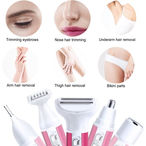 Elektrisk rakapparat är tillämplig på kvinnlig fristående näsansiktsrakapparat ögonbryn ben armhåla armhåla smärtfri uppladdningsbar bärbar 5 i 1 set för kvinnor