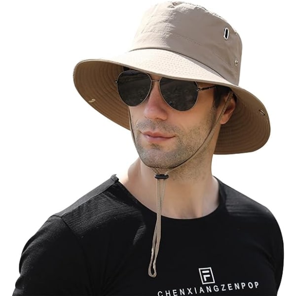Sommarhatt för män Bred brätte Cap Solhatt för vandring Fiske Beige