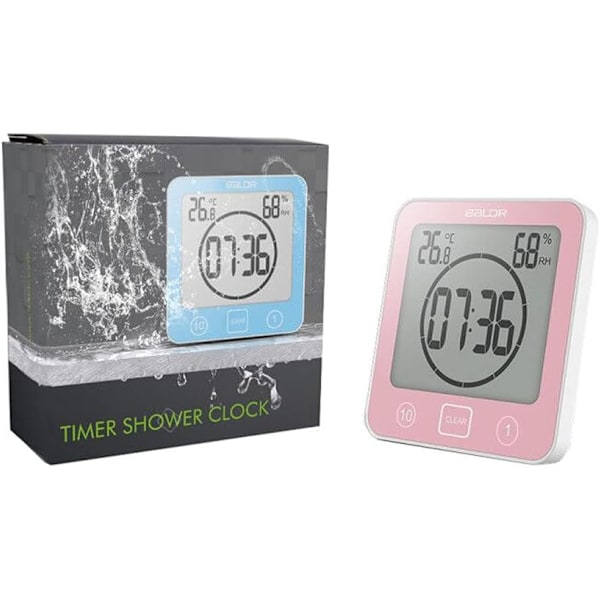 Badrumsklocka, Vattentät Duschklocka med Touch Control, Digital LCD-larm, Hygrometertermometer, Nedräkningstimer, (röd)