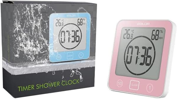 Badrumsklocka, Vattentät Touch Control Duschklocka, LCD Digital Alarm, Hygrometer Termometer, Nedräkningstimer, (Röd)