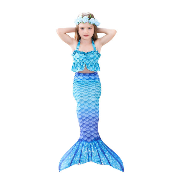 Girls Mermaid Tail Badkläder med set(blå)