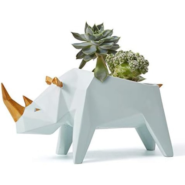 Konst Rhino Planter Kruka Staty Arts Gift Figurine Resin Skulptur Dekor 18cm