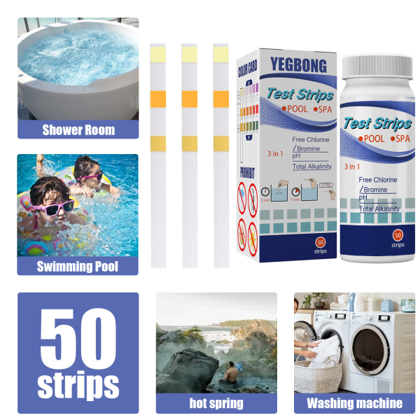 3 i 1 klortestremsa för pool- och spavatten Ph Pooltestpapper Pooltestpapper Poolvatten Ph-testpapper (50 st)