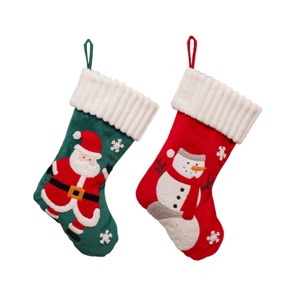 2 st artiklar de Noël broderie grande taille bonhomme de neige chaussettes de Noël sapin de Noël cheminée dekoration cadeaux chaussettes