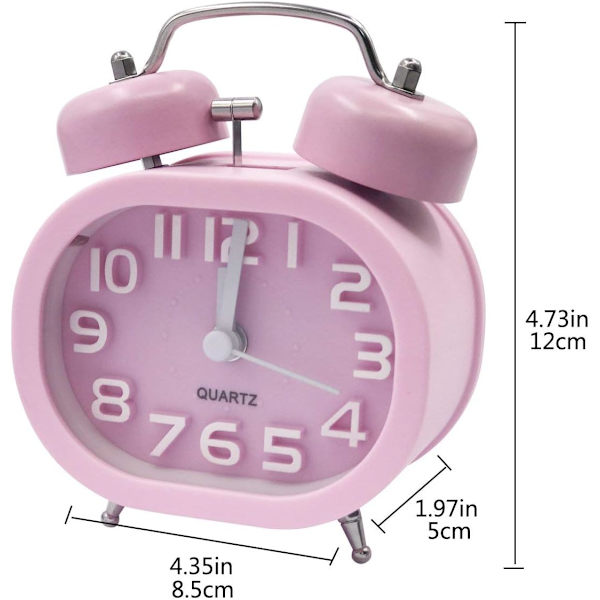 Retro Silent Quartz Väckarklocka, Morgonväckarklocka Resor vid sängkanten Analog klocka Dual Bell Metal Väckarklocka Barnbatteridriven,Rosa