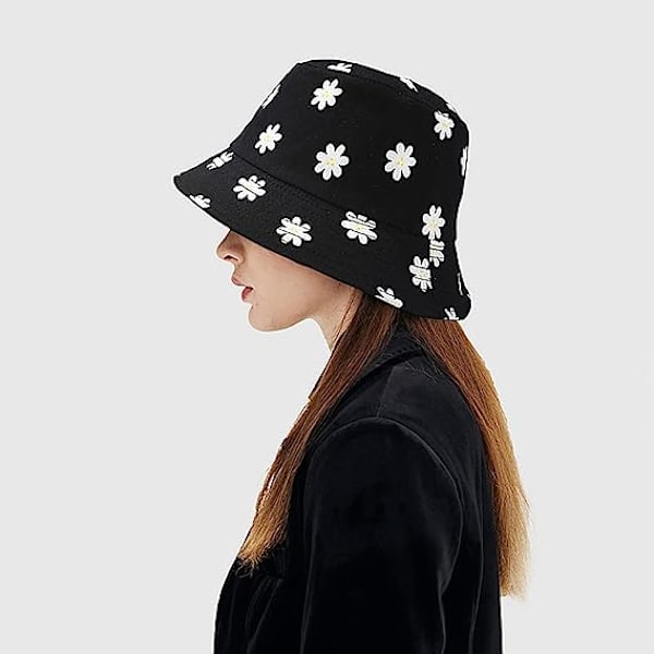 Vändbar Bucket Hat Fiskesolhatt för kvinnor, tjejer， Daisy