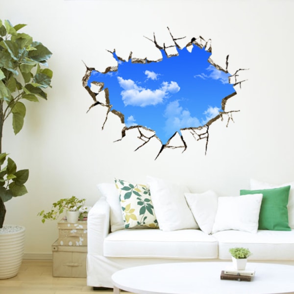 2 stykker 3D selvklæbende vægmaleri kunst decal dekoratør blå himmel