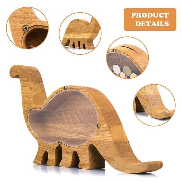 Trä Djur Dinosaurie Form Spargris Pengar Spara Låda Barn Gåva Heminredning