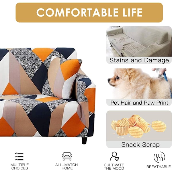 Stretch- cover Printed sofföverdrag Loveseat-överdrag för 2-kuddar soffsoffor Elastiskt universal möbelskydd med 1 örngott (Medium, Grå