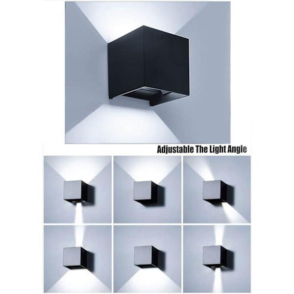 Moderne 12W LED Væglampe/Udendørs Væglampe, Vandtæt Justerbar Strålevinkel, Aluminiumlegeringshus, (Sort-6000K)