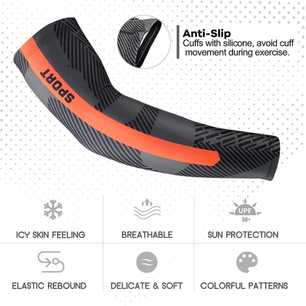 Sports Kompressions Arm Sleeves UV Solbeskyttelse Kølende Arm Sleeves Til Basketball Løb Fodbold Cykling Til Mænd Kvinder orange L