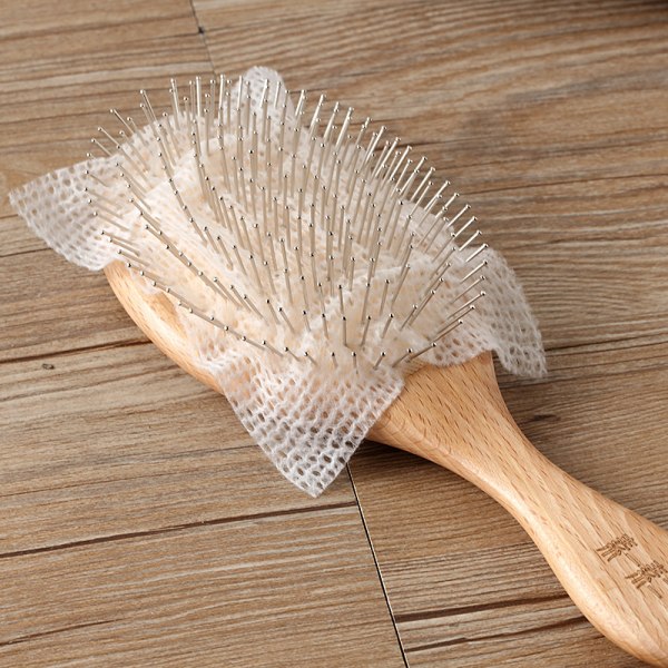 100 bitar av mesh non-woven rengöringspapper används för håravfall airbag kam rengöringspapper, husdjur hår rengöringspapper och kam skyddsnät.