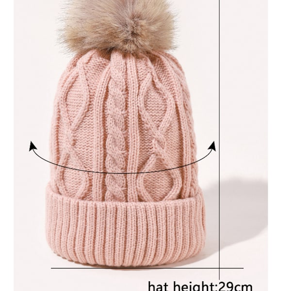 Bitar av höst och vinter Stor rombisk twist ullhatt Enfärgad enkelrem Varm stickad mössa för kvinnor (rosa)