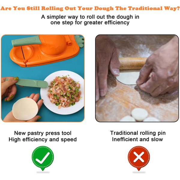 【Ny version】2-i-1 dumpling Maker, multifunktionell gör-det-själv manuell dumpling press-formset, lättverktyg för dumpling make (orange)