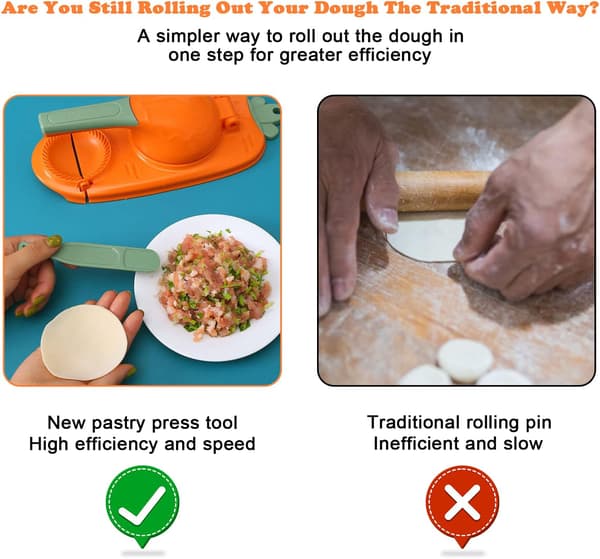 【Ny versjon】2-i-1 dumplingmaker, multifunksjonell gjør-det-selv manuell dumplingpresseform, lettverktøy for dumplinglaging (oransje)