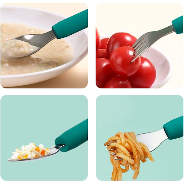 Tegneseriesæt med gafler og skeer, rustfrit stål, bestik, fladt bestik med rundt håndtag, sølvtøj, bestiksæt til hjemmet, køkkenet og restauranten