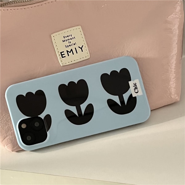 iPhone 13- case med inbyggt skärmskydd, blommönster för flickor, kvinnor, stötsäkert case för hela kroppen för iPhone 13 6,1 tum Blue Tulip