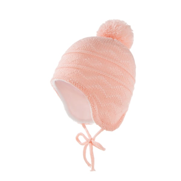 Cap för barn enfärgad pälsboll plus fleecerandig baby cap (rosa)