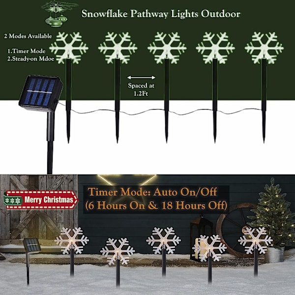 Jule Snøfnugg Stake Lys Utendørs, 5 Pakk Hage LED Landskapslys, Solcelledrevet Vanntett Sti Lys Juledekorasjon for Vinterfest