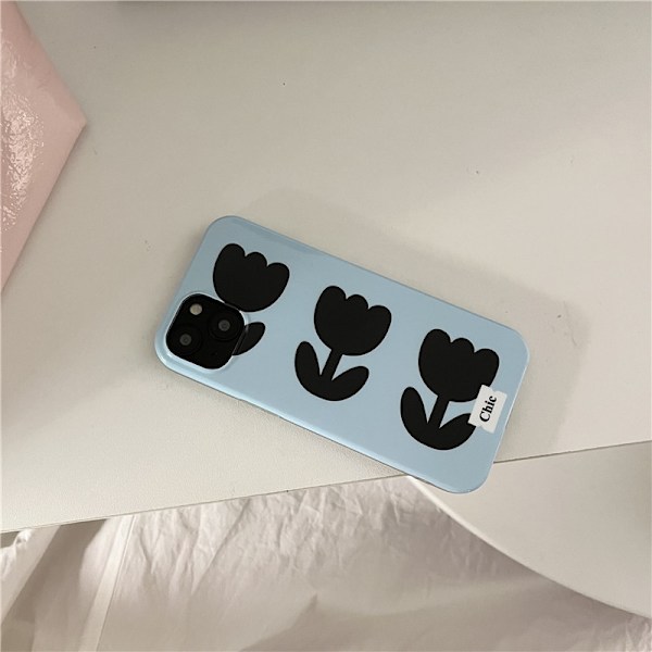 iPhone 13- case med inbyggt skärmskydd, blommönster för flickor, kvinnor, stötsäkert case för hela kroppen för iPhone 13 6,1 tum Blue Tulip