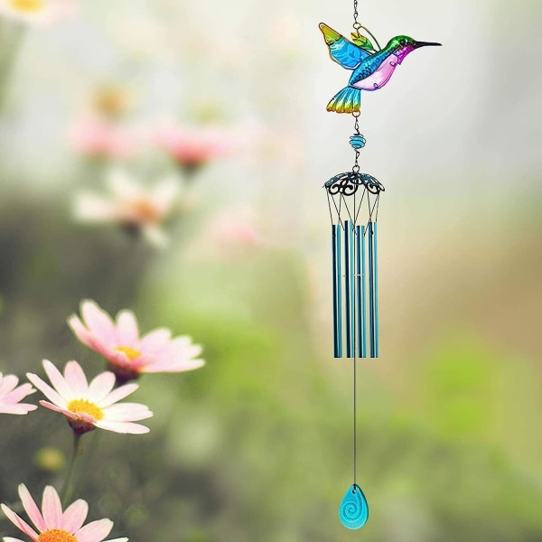 Hummingbird Wind Chime, Utomhus-/Inomhusdekor Wind Chime, Glasfärg Mobil Romantisk Wind Chime, Uteplats, Balkong, Trädgårdsdekoration, Realistisk Hummingbird D