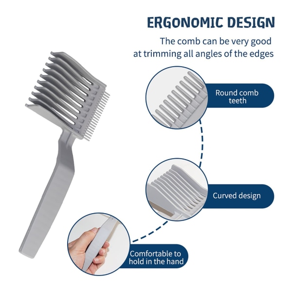 2 stk Barber Fade Combs Hårklippekam GRÅ Kam for skyvelære Trykk- og saksekam med langt skaft