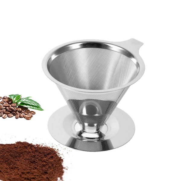 Häll över kaffedroppare, långsamt fall papperslöst kaffefilter, häll över kaffebryggare i rostfritt stål, manuellt återanvändbart koniskt filter - 125 mm bastyp