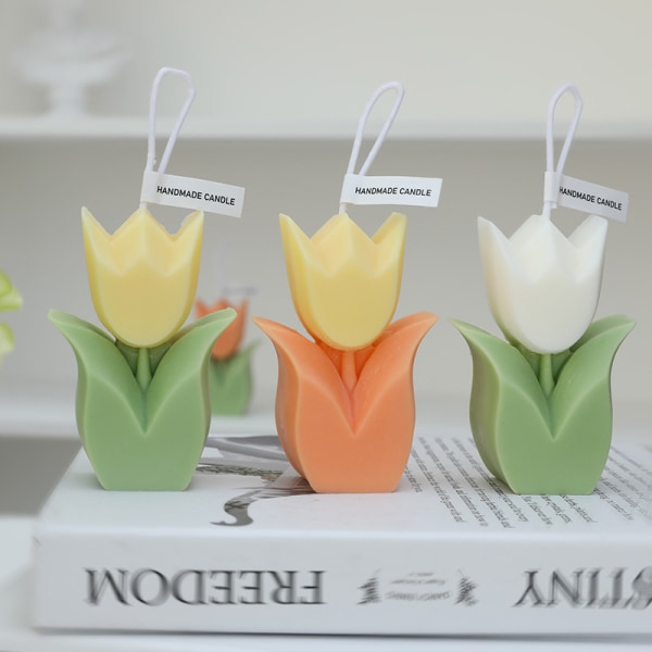 Fyra stycken blommor handgjorda doftljus sojavax födelsedagssouvenirer dekorera tulpan blomma ljus 3*6,5*9,5cm