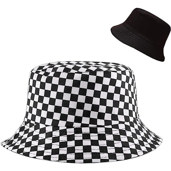Vändbar hatt Bucket Hat Fiskesolhatt för kvinnor, flickor, rutig flagga