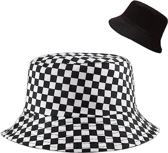 Vendbar Hat Bucket Hat Fiske Solhat til Kvinder Piger, Ternet Flag