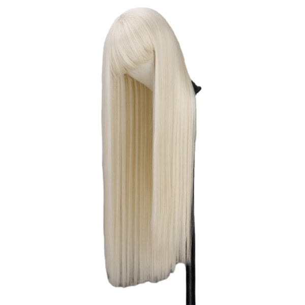 Parykksett for kvinner, langt rett hår, mote dame oransje medium lengde hår realistisk pannelugg hodesett 75cm