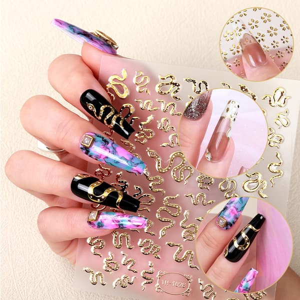 5 st Guldstämpling 3D Nageldekaler DIY Nageldekaler Söt Orm Kärlek Nageldekaler