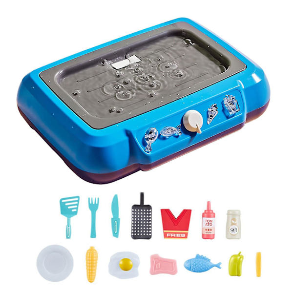 Gourmet Cooking Box Toy With Color Changing Play Food Kitchen Cooking Playset blue