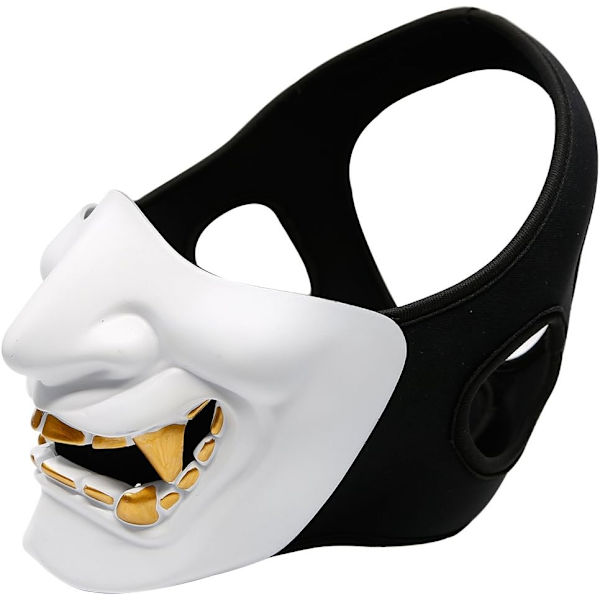 Airsoft halvansiktsmasker, Evil Demon Monster Kabuki Samurai Hannya Oni Halv Face Protective Masks Maskeradboll, Fest, Halloween, Cs War Game (Vit)
