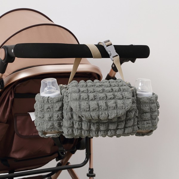 Baby Cart skötväska Organizer, med mugghållare, redo att förvaras baby, med ficka, anti-halk vagn krok och justerbart bälte, grå