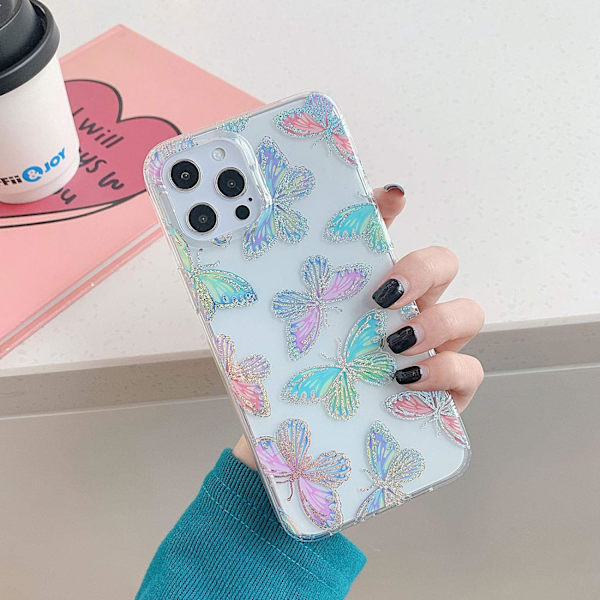 Rosa spegel phone case för iPhone 13 Butterfly Mirror (1 st