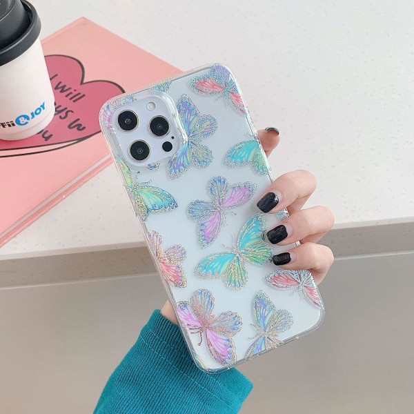 Rosa Speil-deksel til iPhone 13 Pro Max Speil Sommerfugl