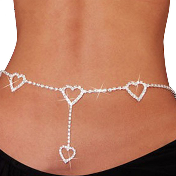 Rhinestone Kroppskedjor Bälte Kristall Midjekedjor Hjärthänge Summer Beach Midja Kroppssmycken Festival Bälte Magsmycken för kvinnor och flickor